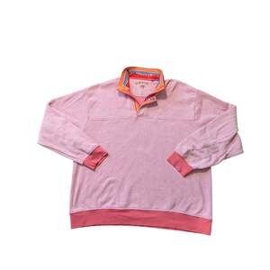 Orvis Men's Pink Quarter Zip Cotton Orange Trim Casual Pullover Sweatshirt XXL